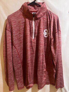 Oklahoma Sooners Sweater Size XL Red Heathered 1/4 Zip Russell Used Good Conditi